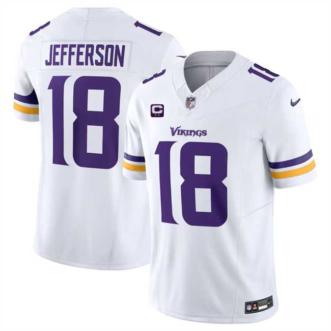 Men & Women & Youth Minnesota Vikings #18 Justin Jefferson White 2024 F.U.S.E. With 2-Star C Patch Vapor Limited Stitched Jersey